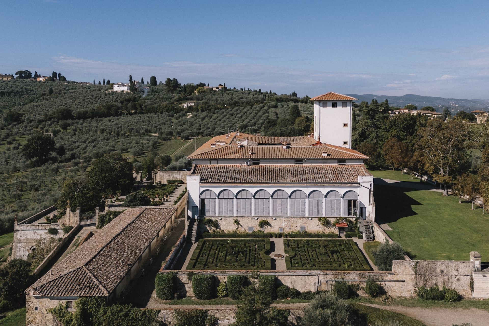 The Italian garden of Villa Corsini a Mezzomonte: Reinassance wedding venue set on the rolling hills just outside Florence in Tuscany.