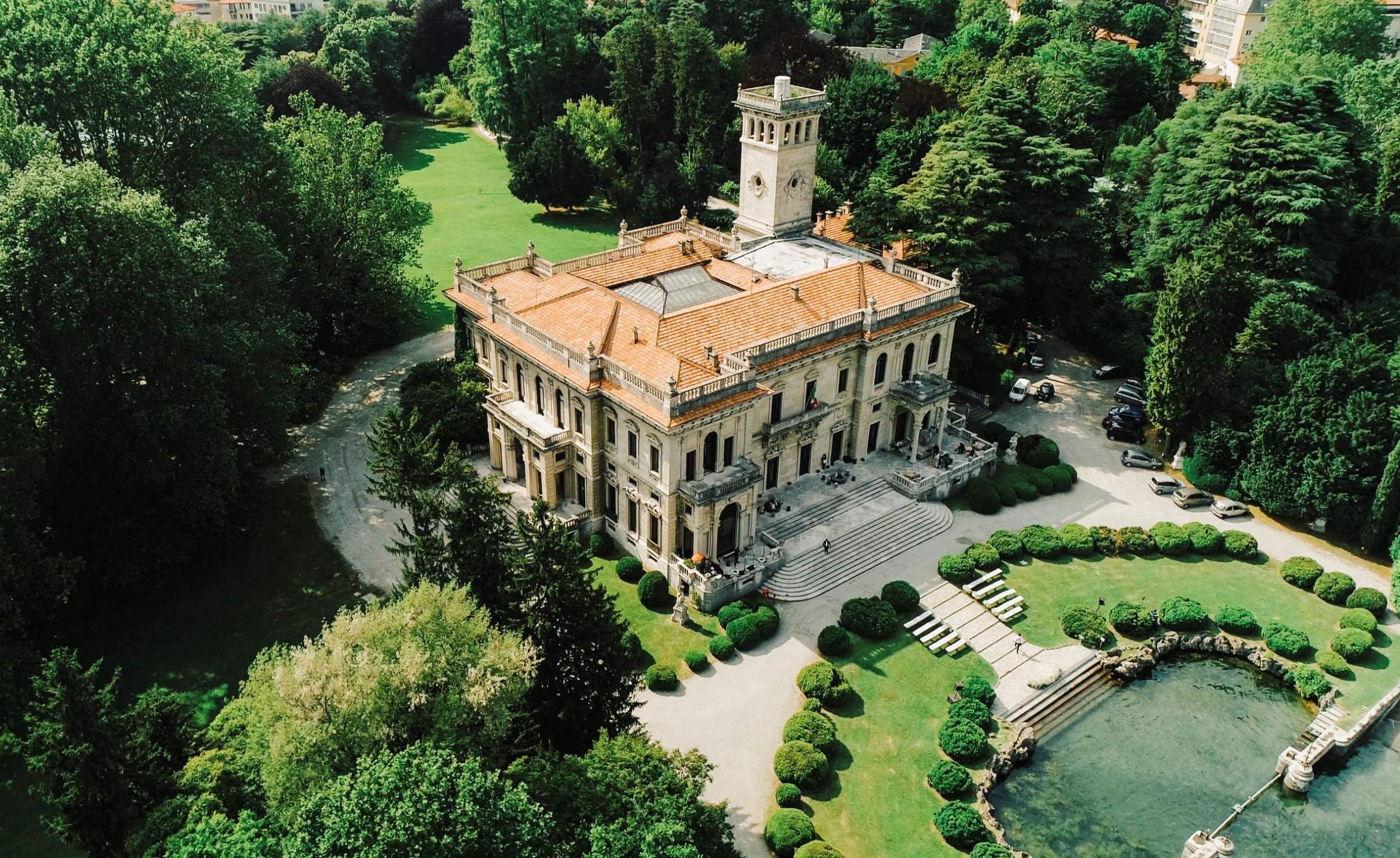 The view from above of Villa Erba: magnificent wedding venue on Lake Como