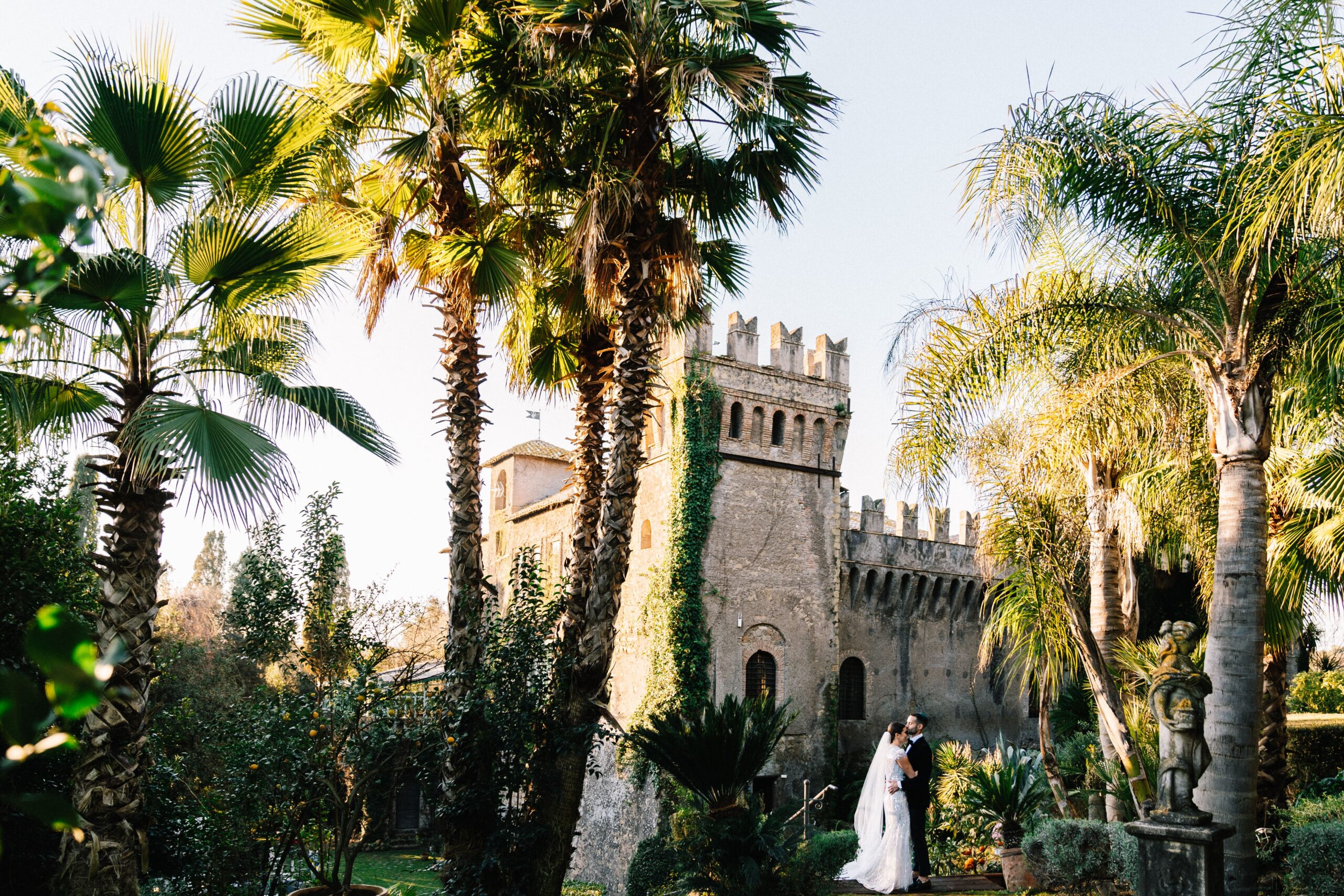 CheChic - Destination wedding Italy - 2 The kiss of newlyweds in the Historic Castello di Torcrescenza, Rome - Italy