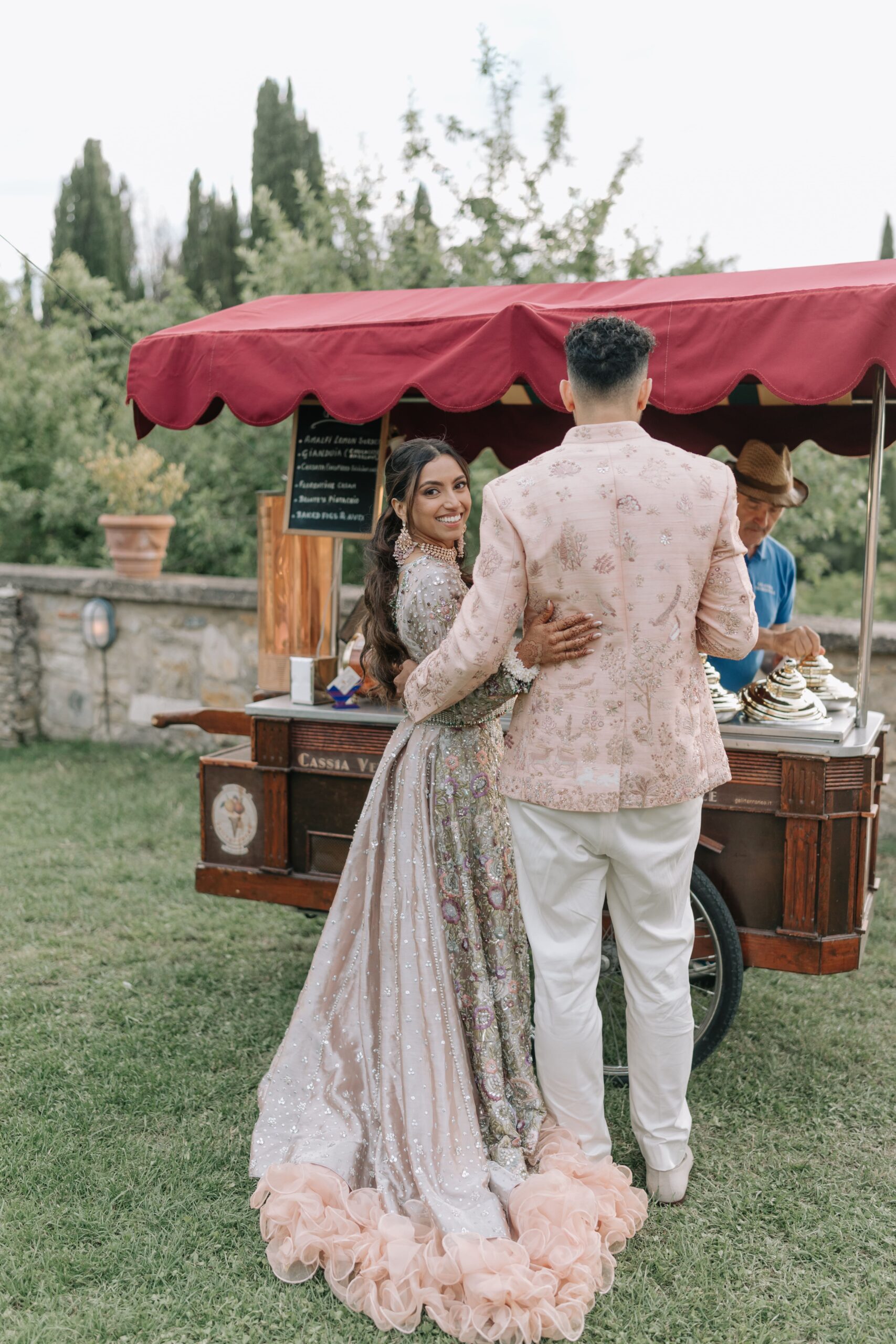 Bride and groom in front of an Ice cream truck