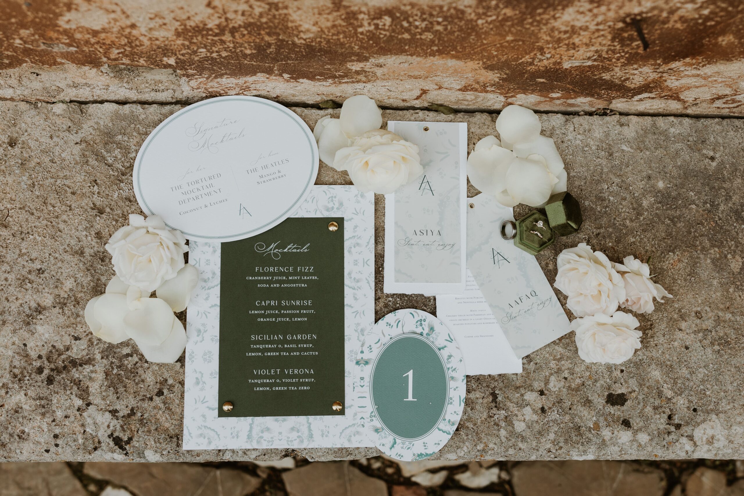 The mocktail list for wedding party