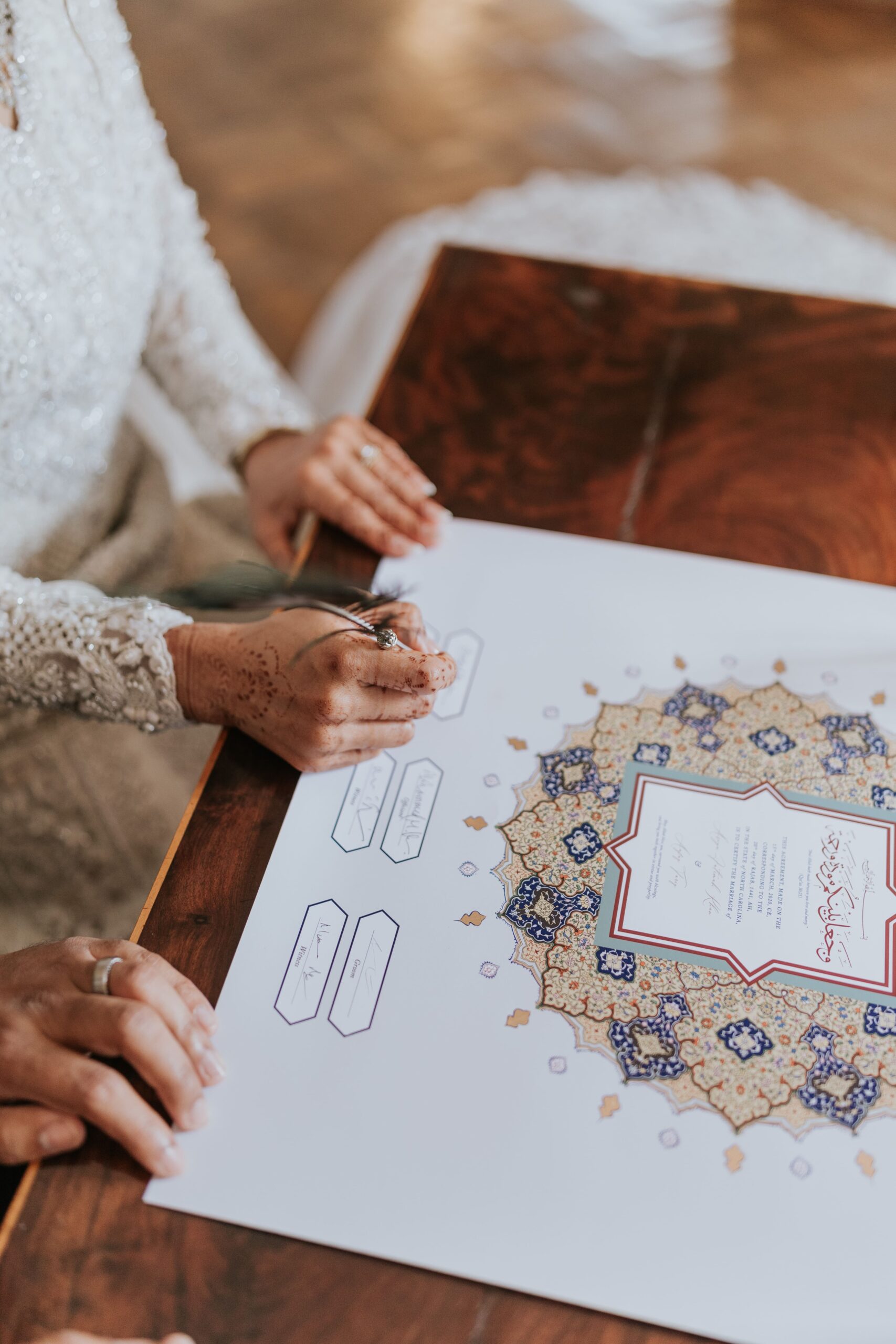 The signatures of bride and groom