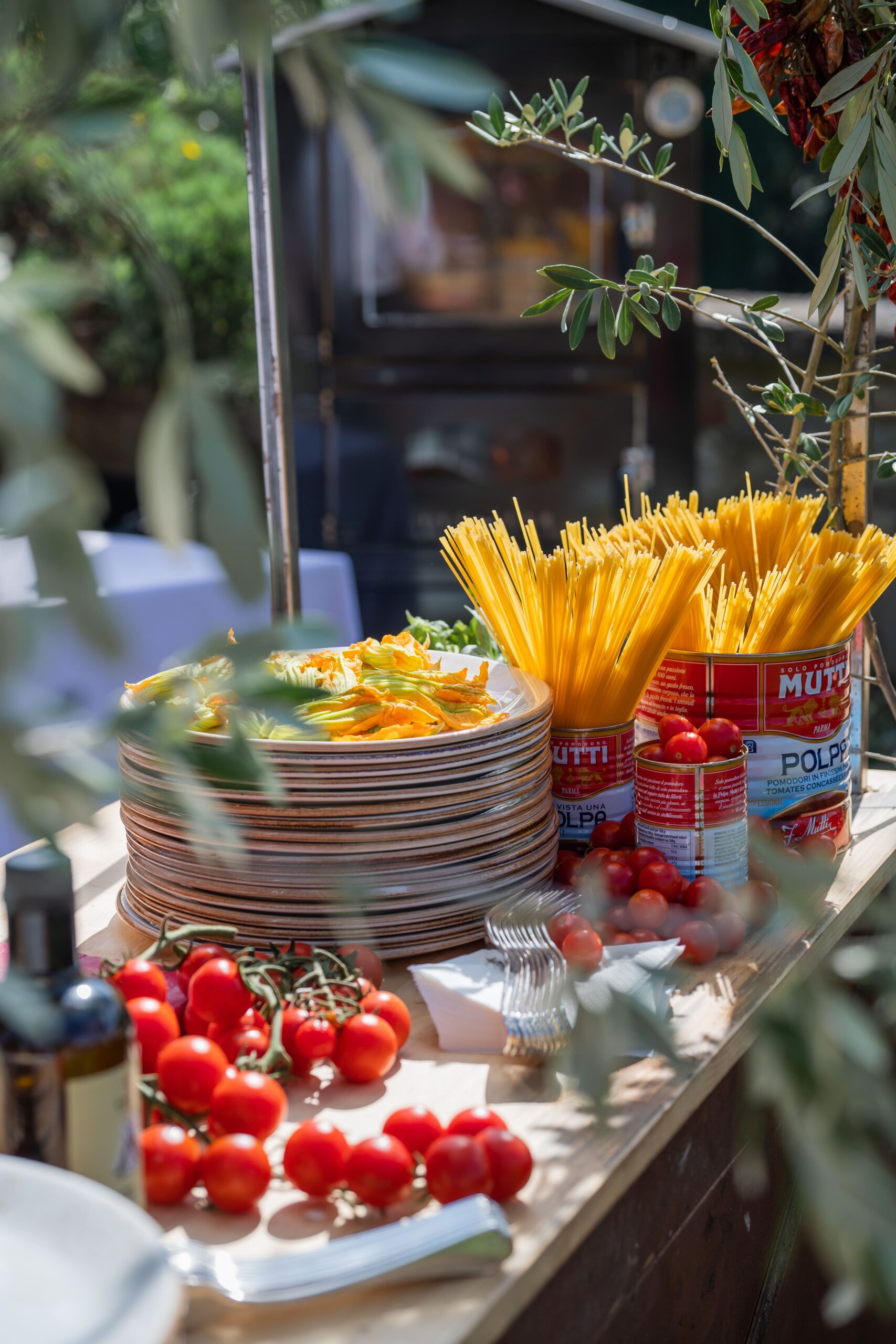 Typical Italian pasta setup for a Destination wedding in Tuscany